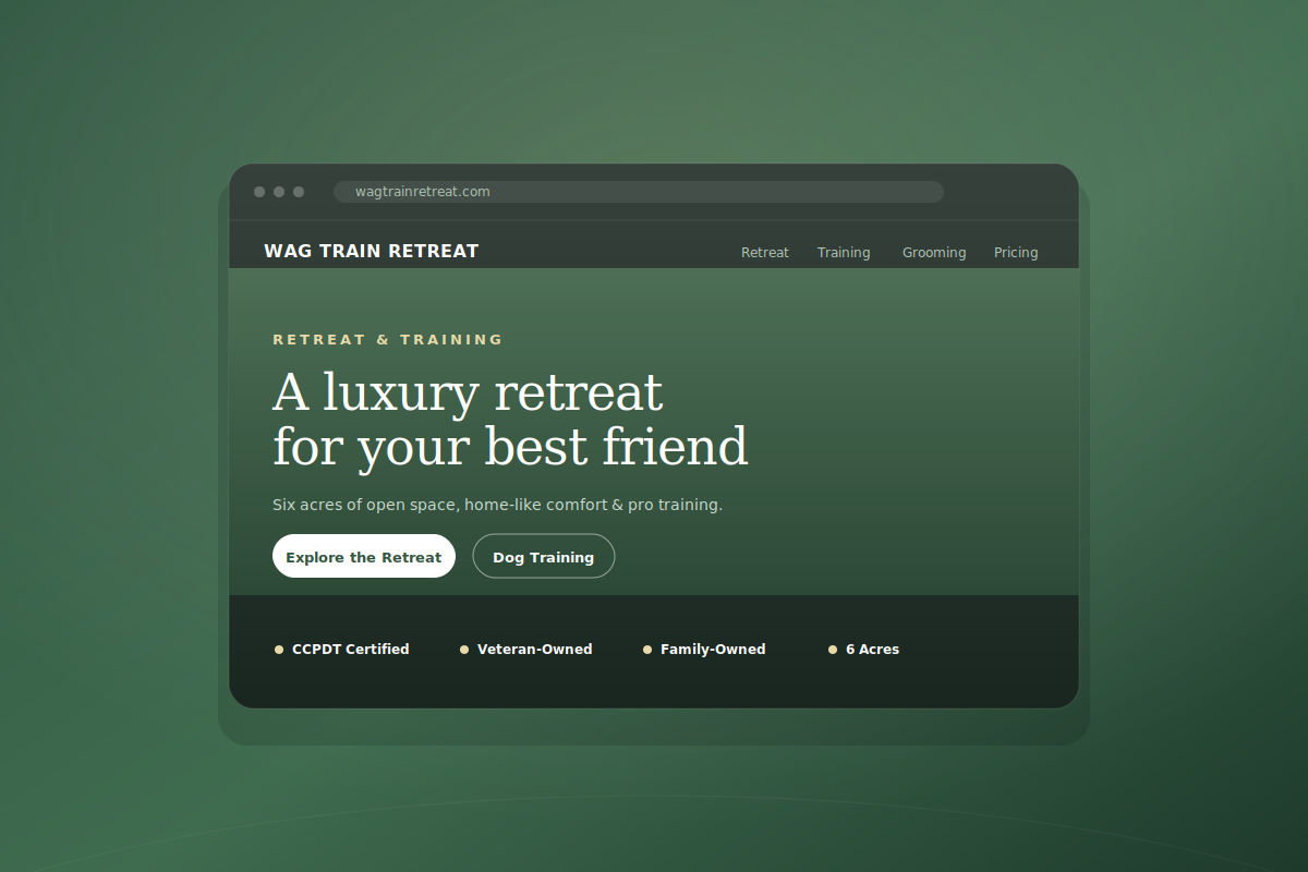 Wag Train Retreat website preview